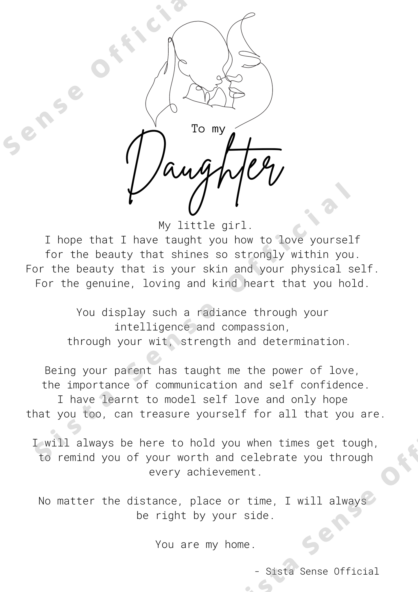 Daughter Letter Print – Sista Sense Official