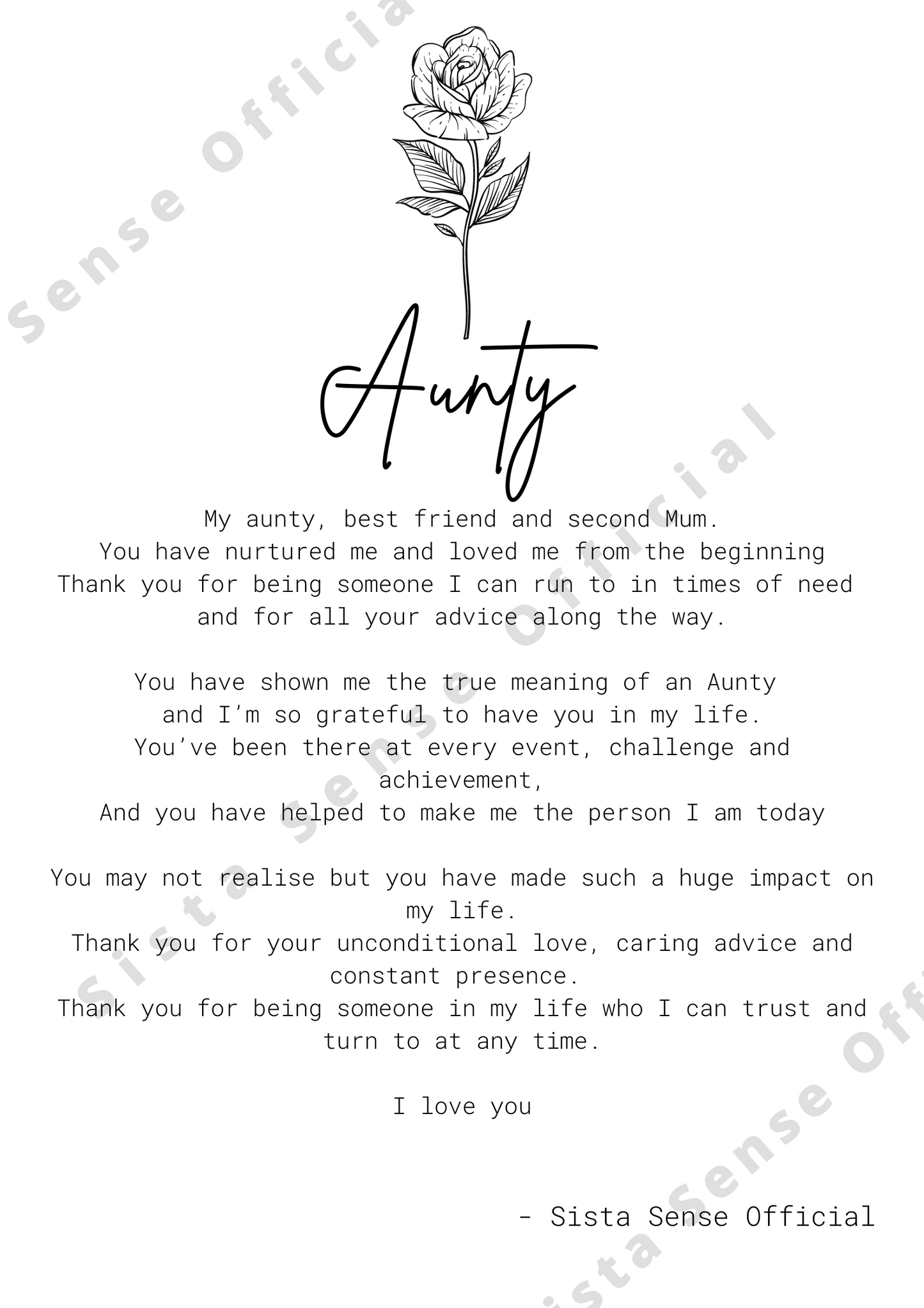 Aunty Letter Print