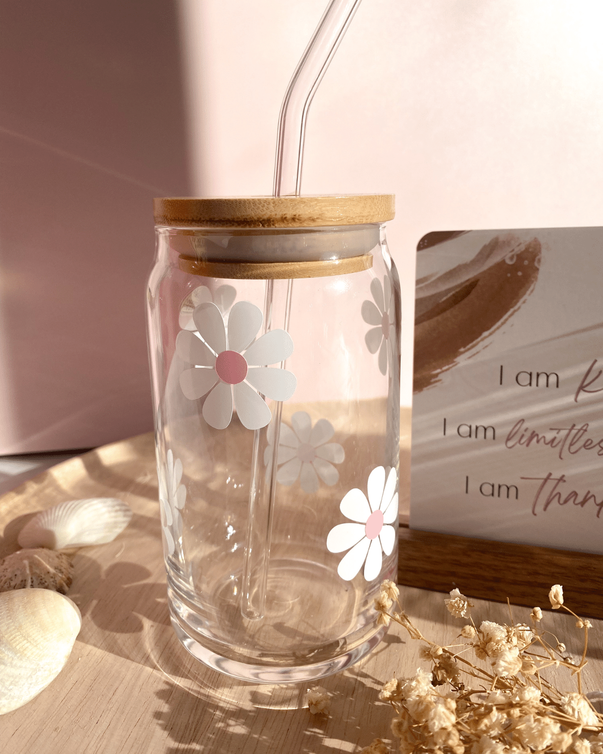 Pink Daisy Glass Tumbler