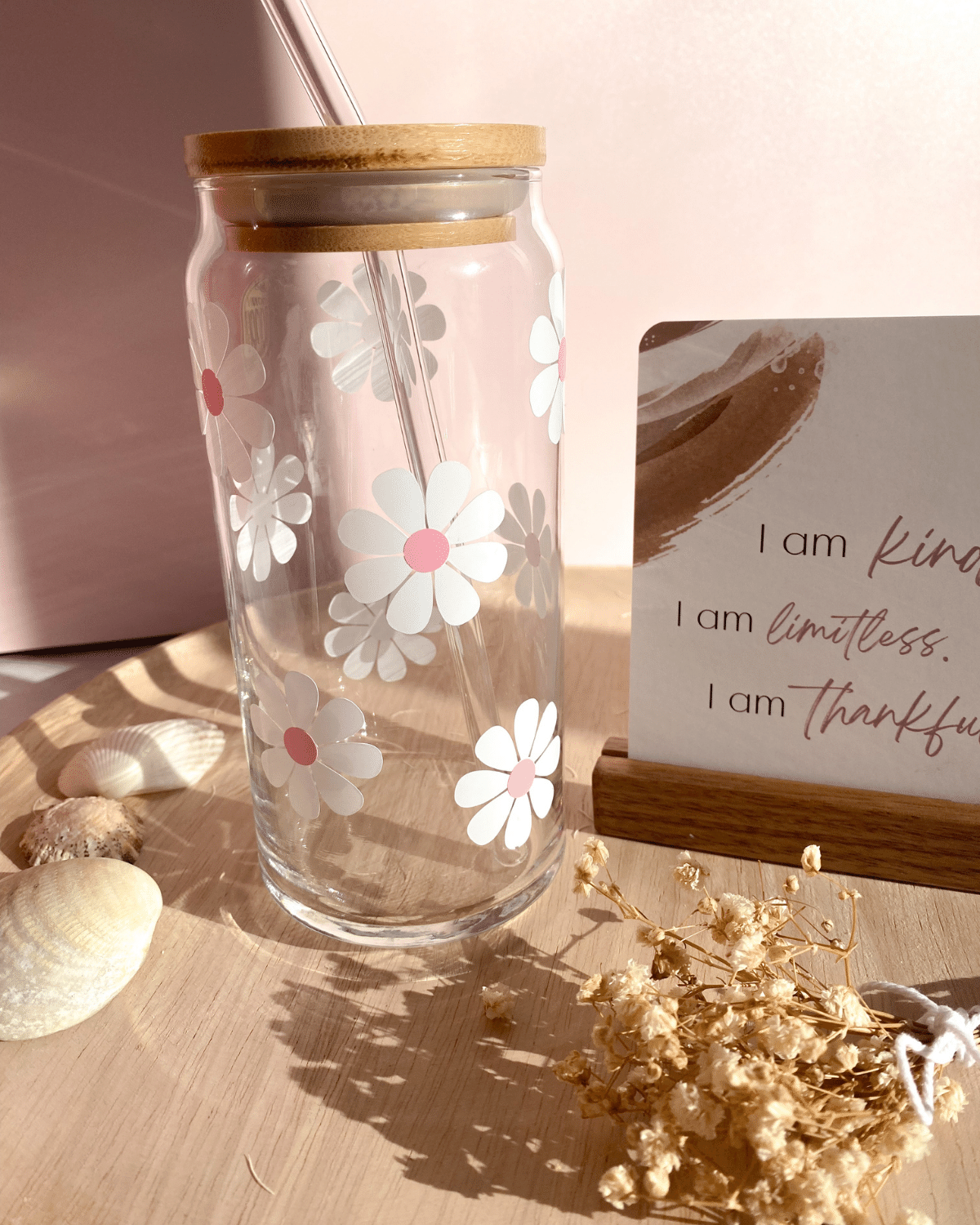 Pink Daisy Glass Tumbler