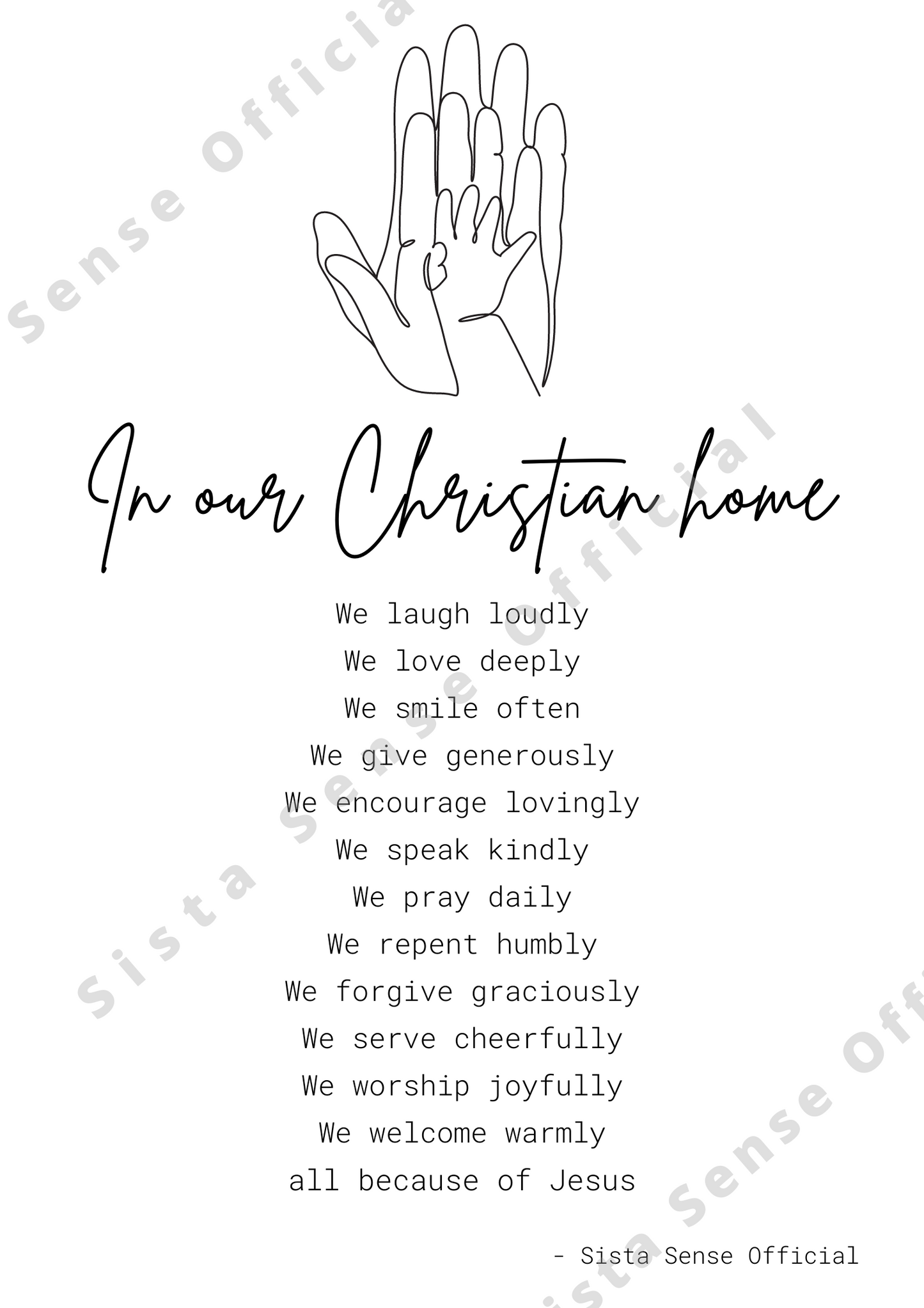 Our Christian Home 'Family Hands' Letter Print