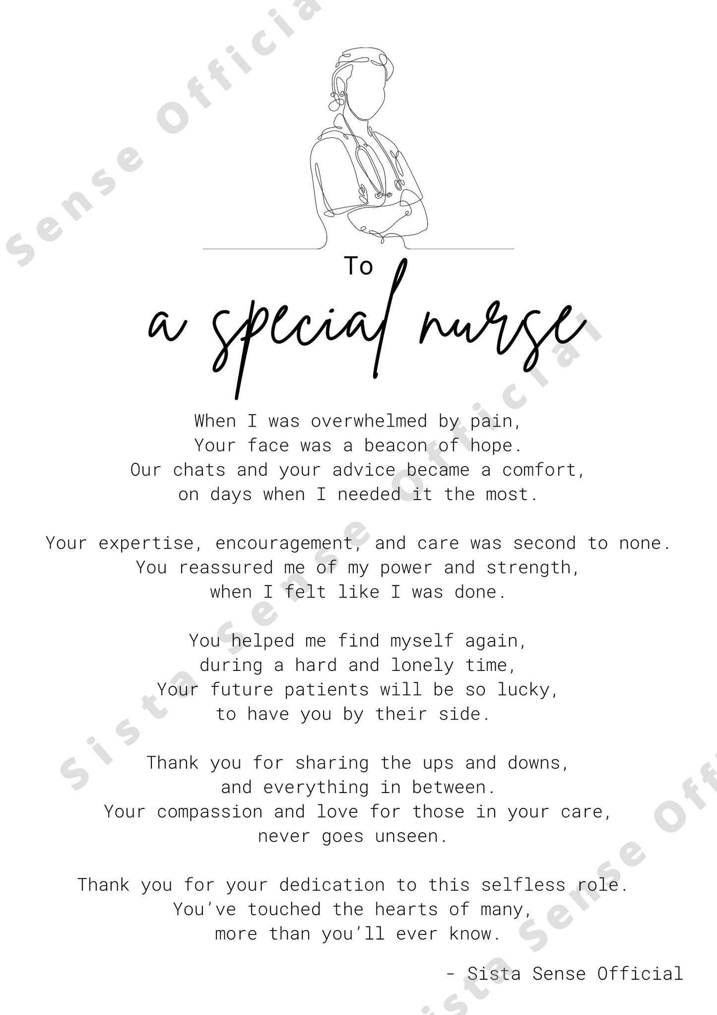 To a Special Nurse Letter Print