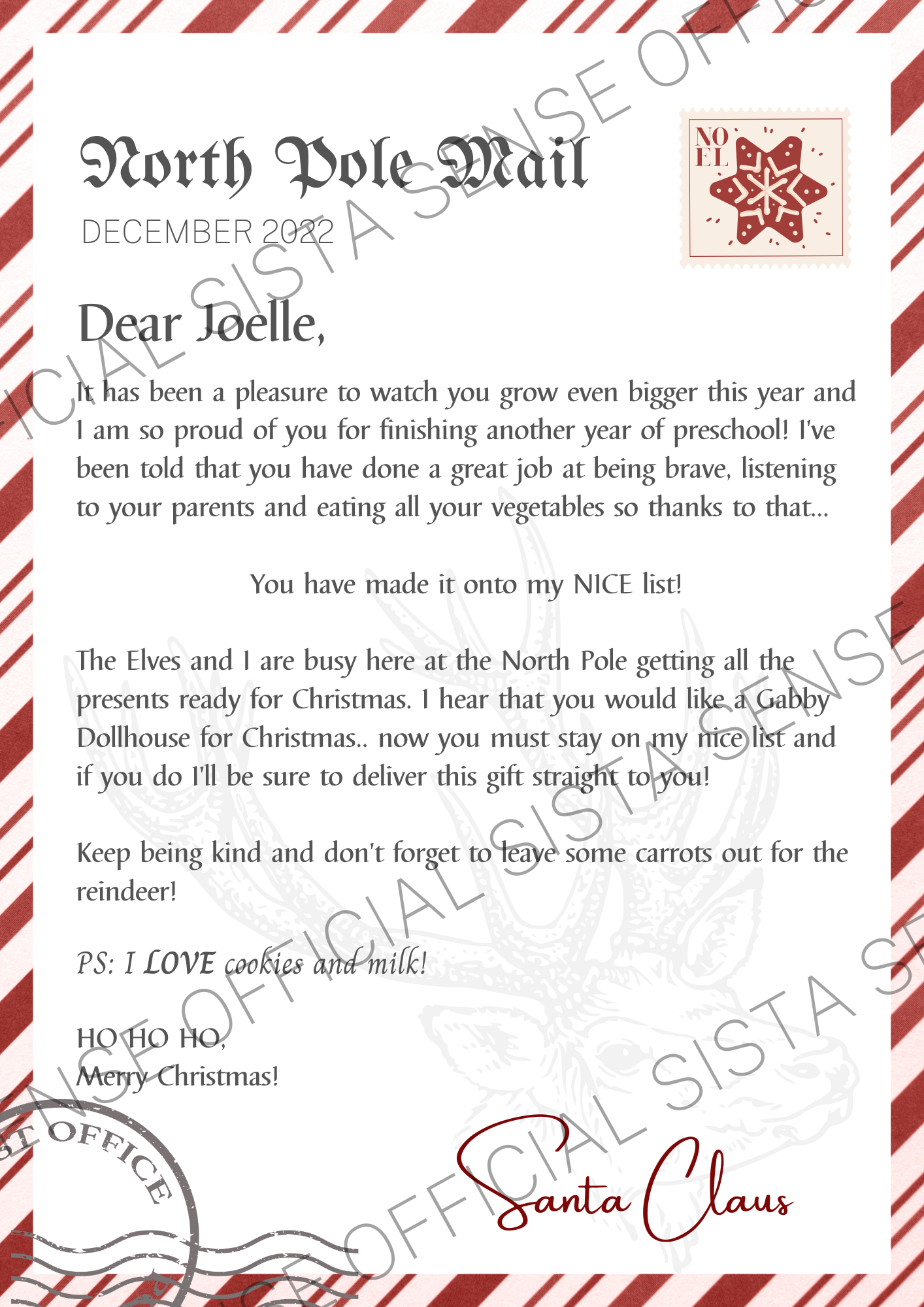 Santa Letter - Delivered or Emailed