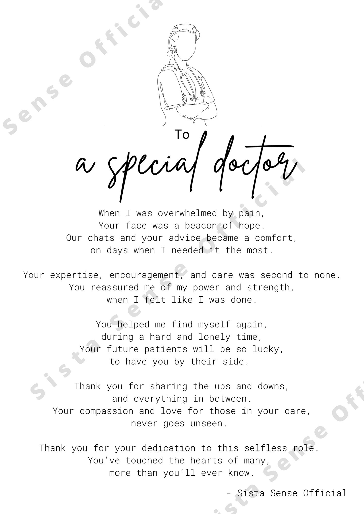 To a Special Doctor Letter Print