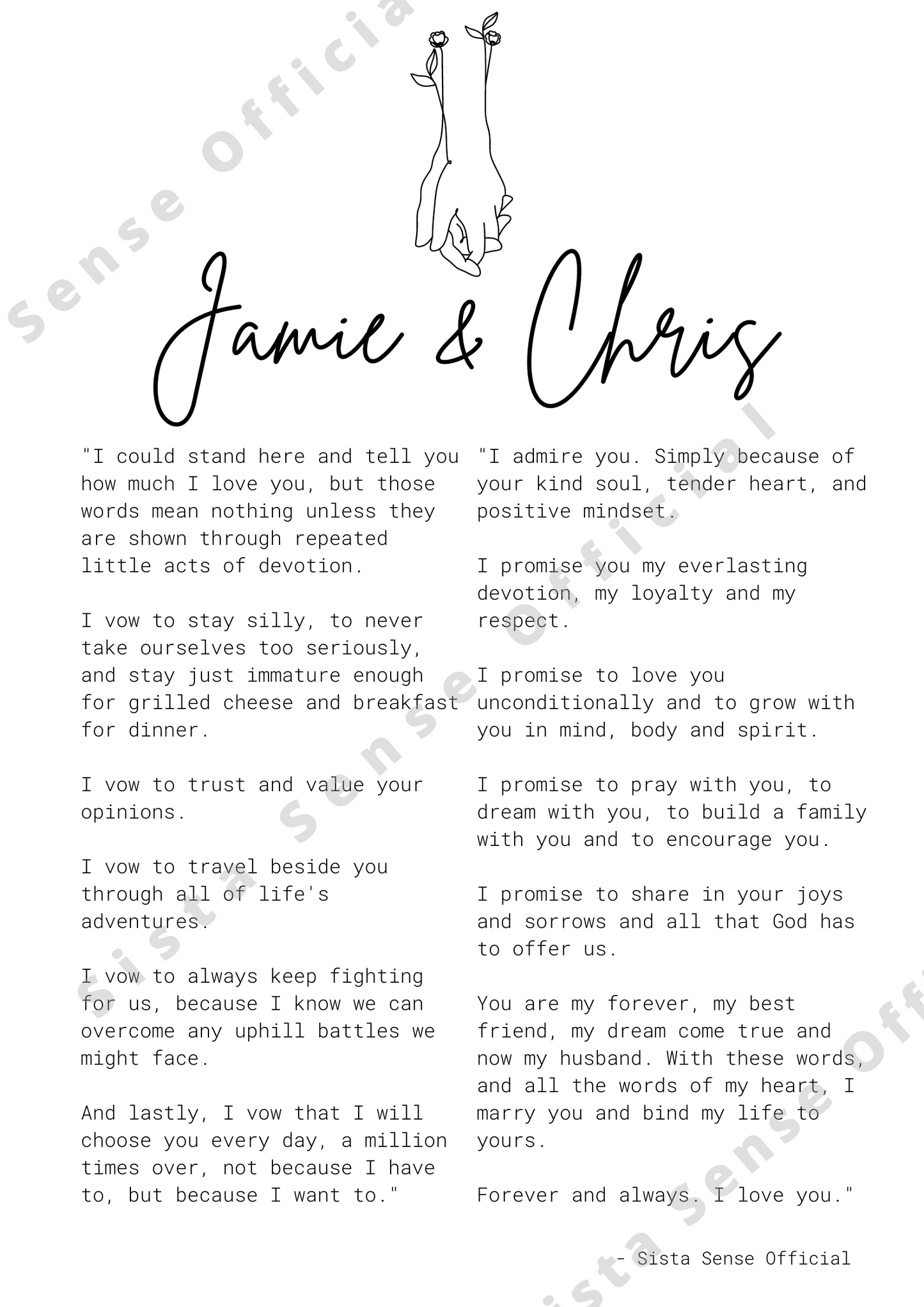 Custom "Our Vows" Letter Print